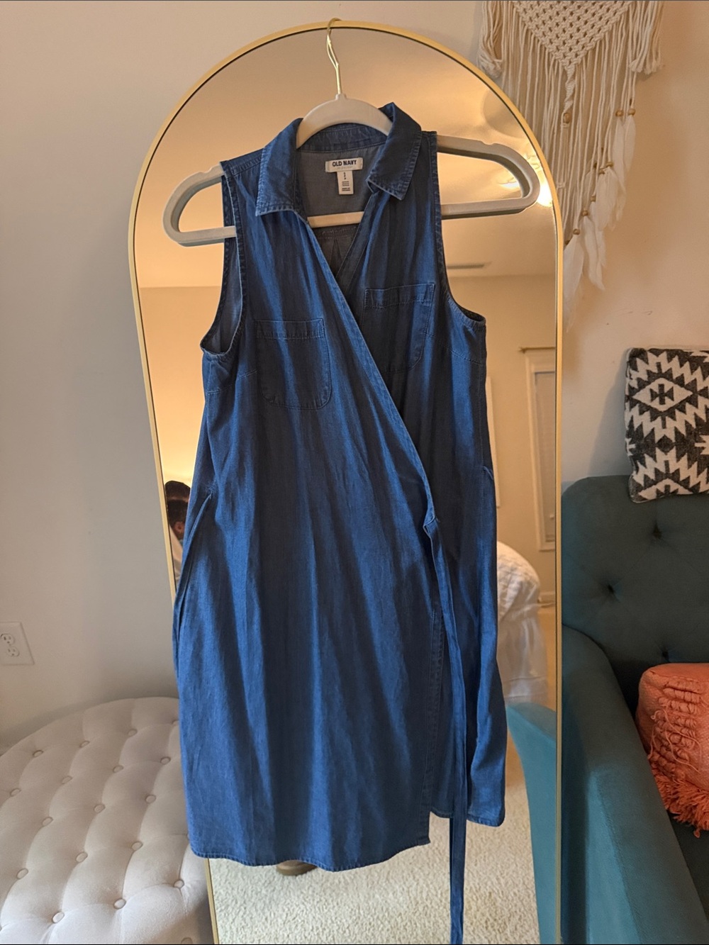 Old Navy Dark Blue Sleeveless Wrap Midi Dress